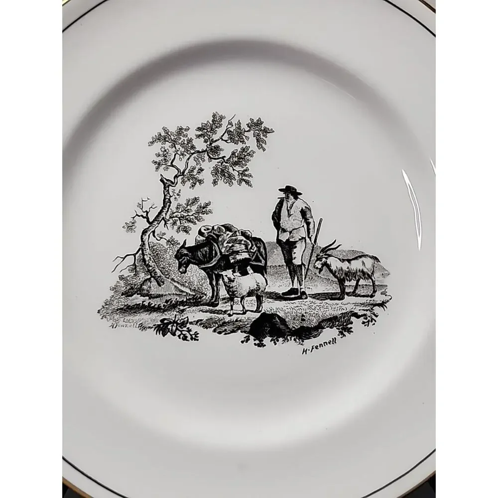Antique Royal Chelsea Porcelain Plate Lithograph H. Fennell Pastoral Dessert 8